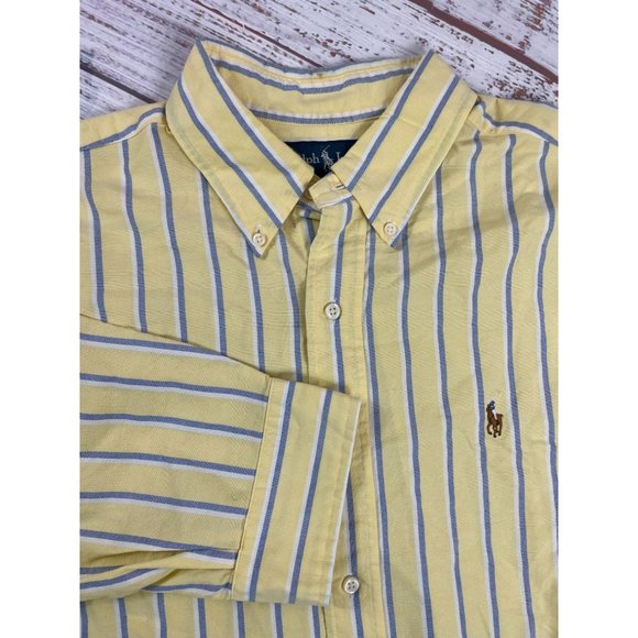 Ralph Lauren sz Large Yellow Blue White Striped Button Down Dress Shirt - Picture 1 of 5
